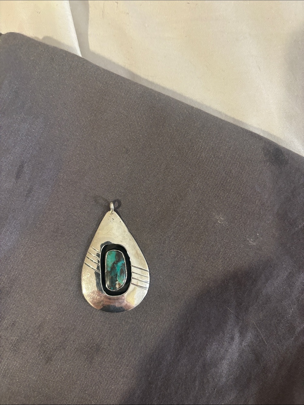 Sterling Teardrop Pendant with Green Turquoise Inlay